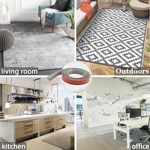 Self Adhesive Carpet Transition Strip with Edge Trim, Designed for Seamless Transitions from Carpet to Tile or Vinyl Floors, Perfect for Doorways.(Gray,20ft)