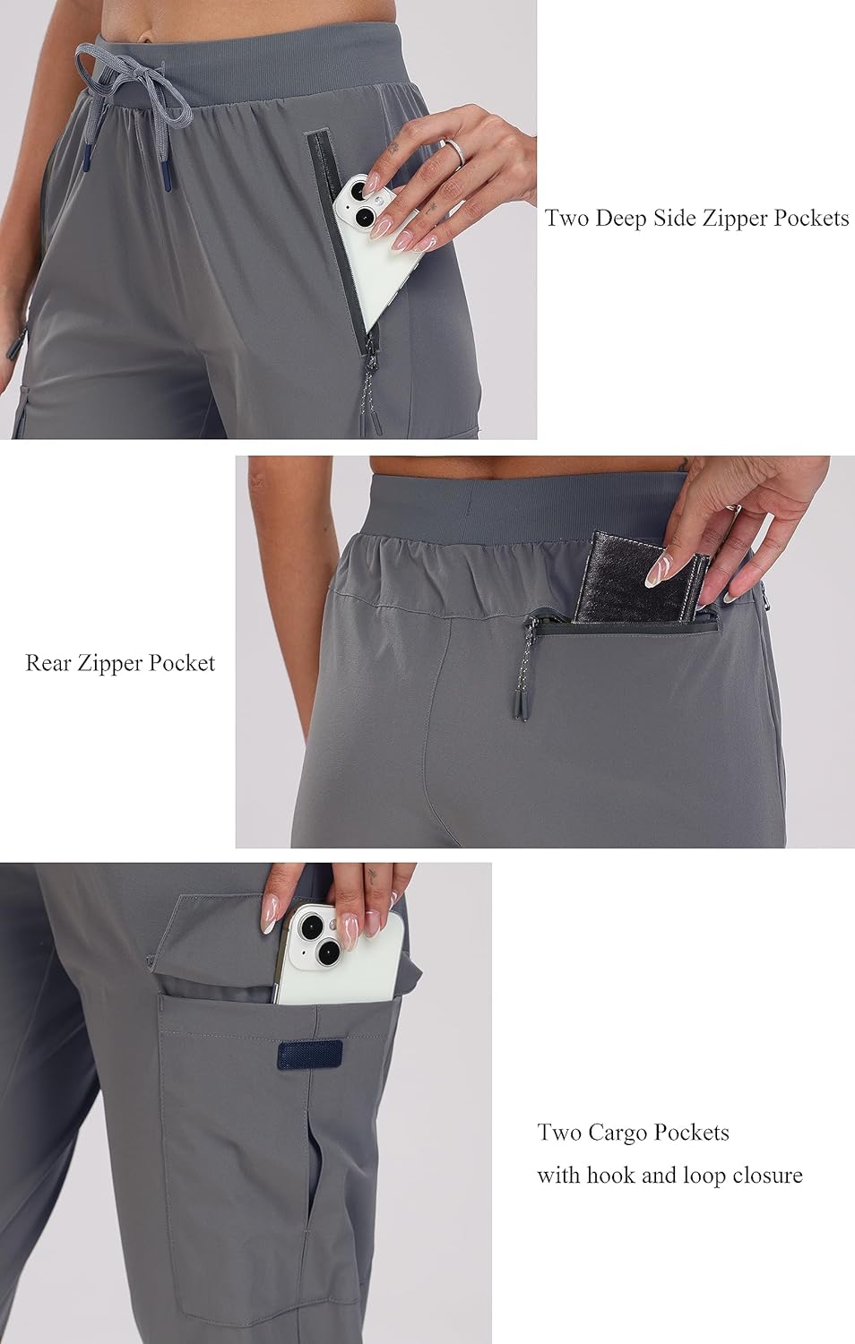 Oalka Women's Lightweight Cargo Hiking Pants - Quick Dry Travel Joggers with Pockets