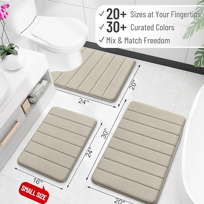 OLANLY Memory Foam Long Bathroom Rugs Runner 47x24, Super Soft Absorbent Bath Mat, Quick Dry, Machine Washable Shower Floor Rugs, Bathmat Carpet, Bathroom Home Decor Accessories, Warm Taupe