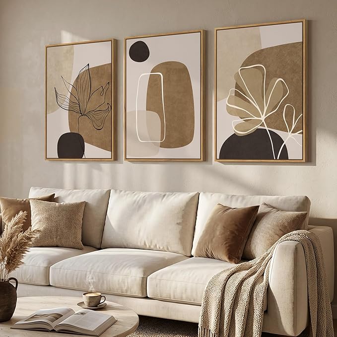 Large Framed Neutral Boho Wall Art