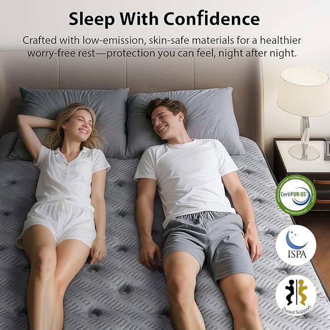 King Mattress 12 Inch, Medium Firm Hybrid Mattress with Lumbar-Zoned Foam and Pocket Springs for Motion Isolation and Edge Support