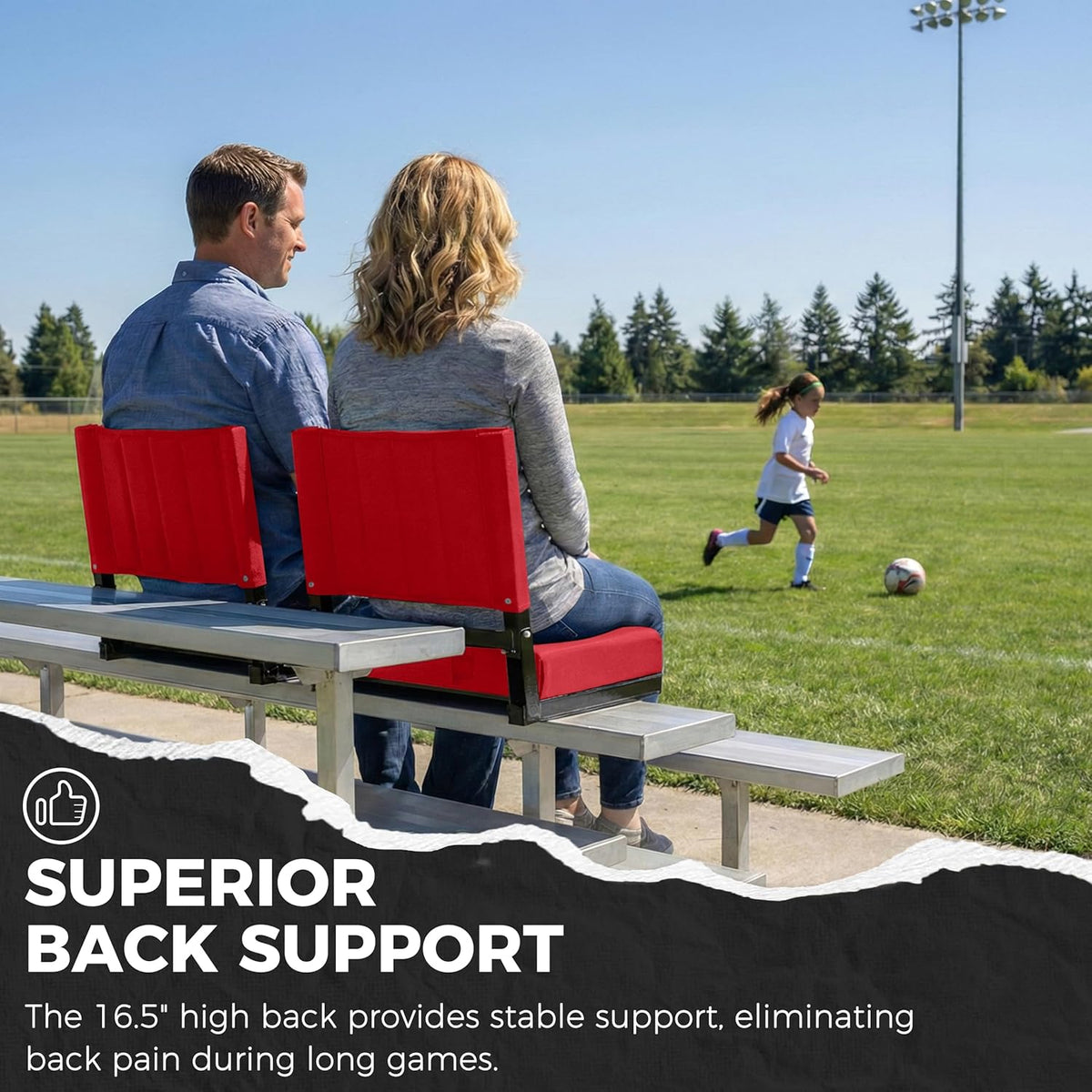Sport Beats Stadium Seats - Comfortable Bleacher Chairs with Back Support & Cushion | Red, 2-Pack - 17" W x 12" D x 16.5" H