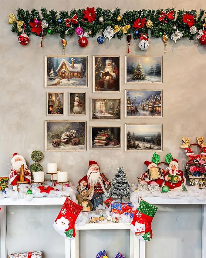 KBKBART Christmas Wall Art Prints Set of 10, Winter Christmas Picture Wall