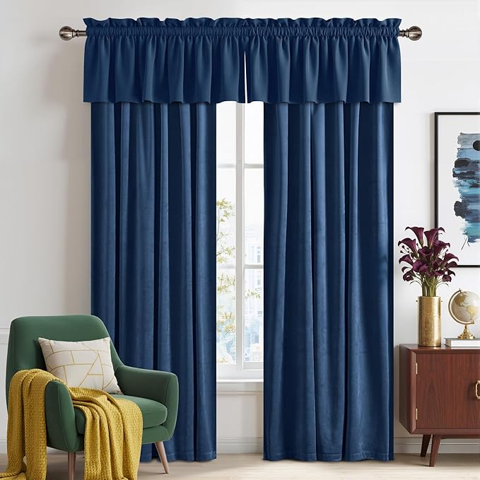 NICETOWN Navy Blue Velvet Cafe Valance, Window Treatment