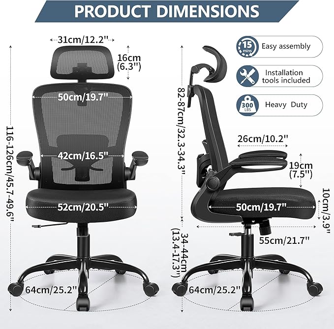FelixKing Office Chair, Desk Chair with Soft Lumbar Support, Ergonomic Computer Chair with Headrest High Back Armrest, Adjustable Height Home Office Swivel Chair for Woman Man