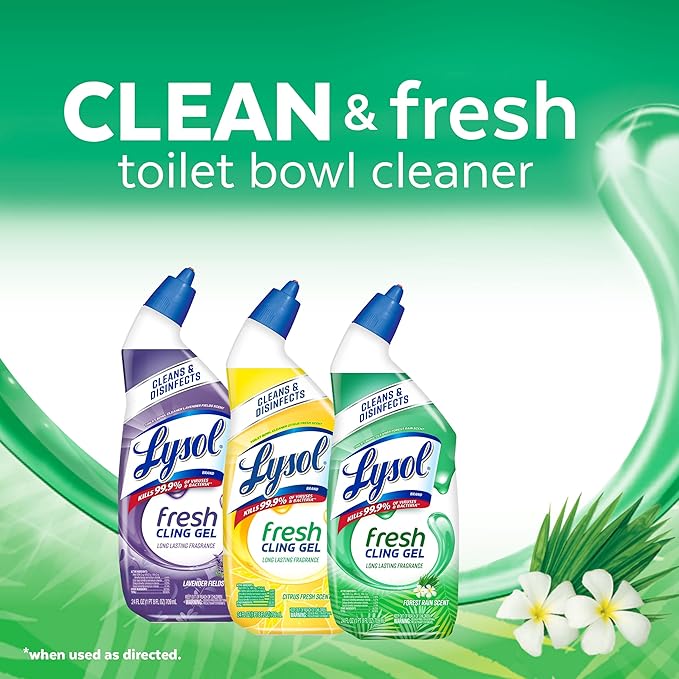 Lysol Toilet Bowl Cleaner Gel, For Cleaning and Disinfecting, Stain Removal, Forest Rain Scent, 24 Oz (Pack of 4) - With 1ct Auto In-The-Bowl Toilet Cleaner, Ocean Fresh