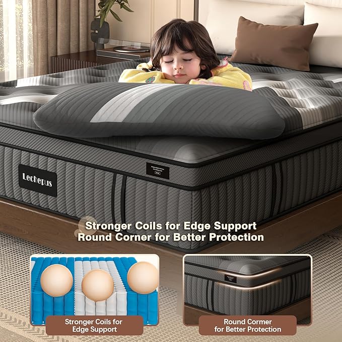 California King Mattress,Lechepus 14Inch Soft Memory Foam Hybrid Mattress in Box,Plush Cal King Size Mattress with Pocket Coil for Back Pain Relief,Motion Isolation