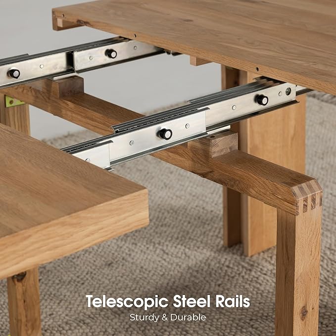 Transformer Table - Solid Wood Extendable Dining Table with 2 Benches, Seats 2-12, Expandable Table, Space-Saving Furniture, Expandable Furniture, Scandinavian Oak, Natural Finish (Table + 2 Benches)
