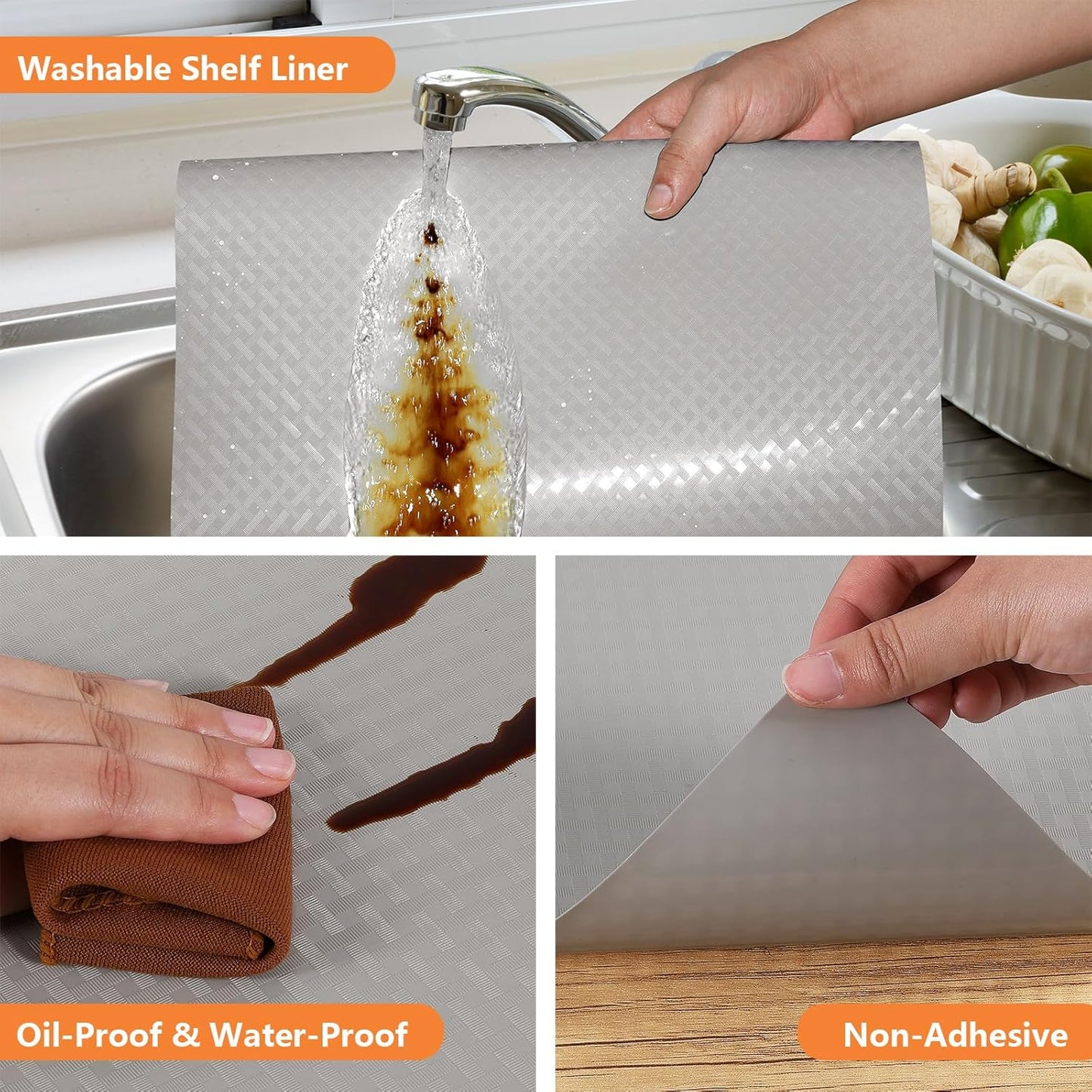 Light Gray Shelf Liners for Kitchen Cabinets Refrigerator Liners Waterproof & Oil-Proof Kitchen Cupboard Liner Drawer Mats EVA Material Non Adhesive Fridge Liner for Shelves 11.8 x 393.7 Inches