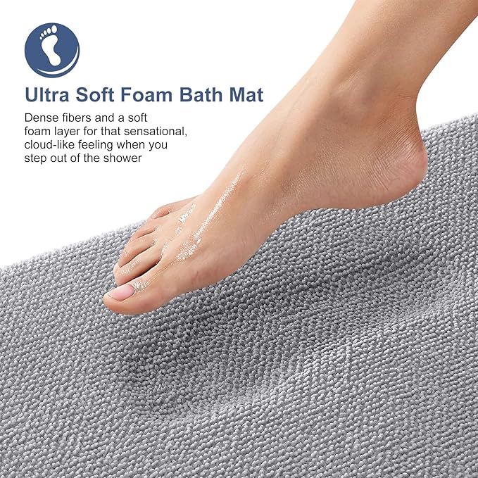 OLANLY Thick Memory Foam Bath Mat Rug 59x24, Extra Soft Absorbent Bathroom Rug, Quick Dry, Machine Washable Bath Mats, Non-Slip, Carpet for Bathroom Floor, Tub and Shower, Home Decor Accessories, Grey