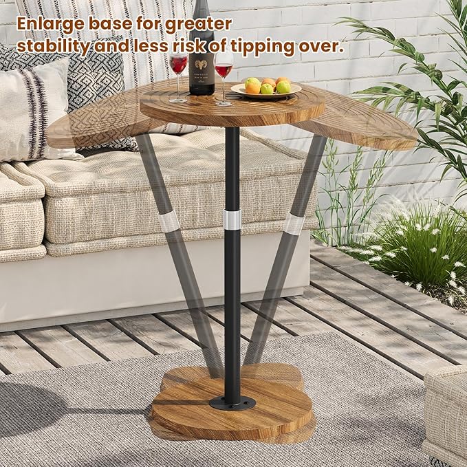 Round Side Table Set of 2, Adjustable-Height Small Drink Table, Pedestal Martini Stand, Weighted Base Cocktail Table Accent Nightstand for Living Room, Bedroom, Bathroom, Office, Walnut