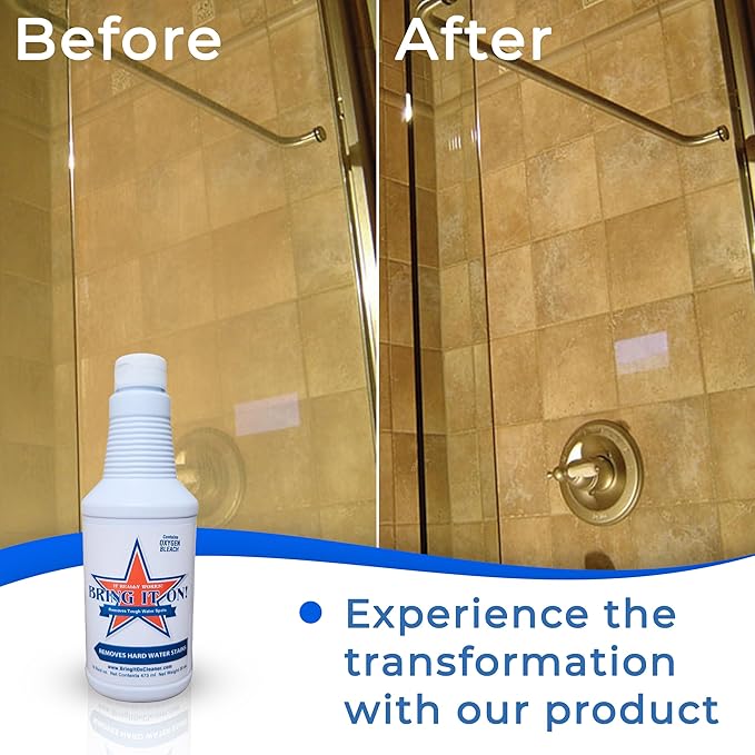 BRING IT ON! CLEANER Hard Water Spot Remover Plus 2 Drill Brush Attachments | Clean Tile and Grout | Shower Doors Cleaner | Scrub Off Mold and Mildew With Ease