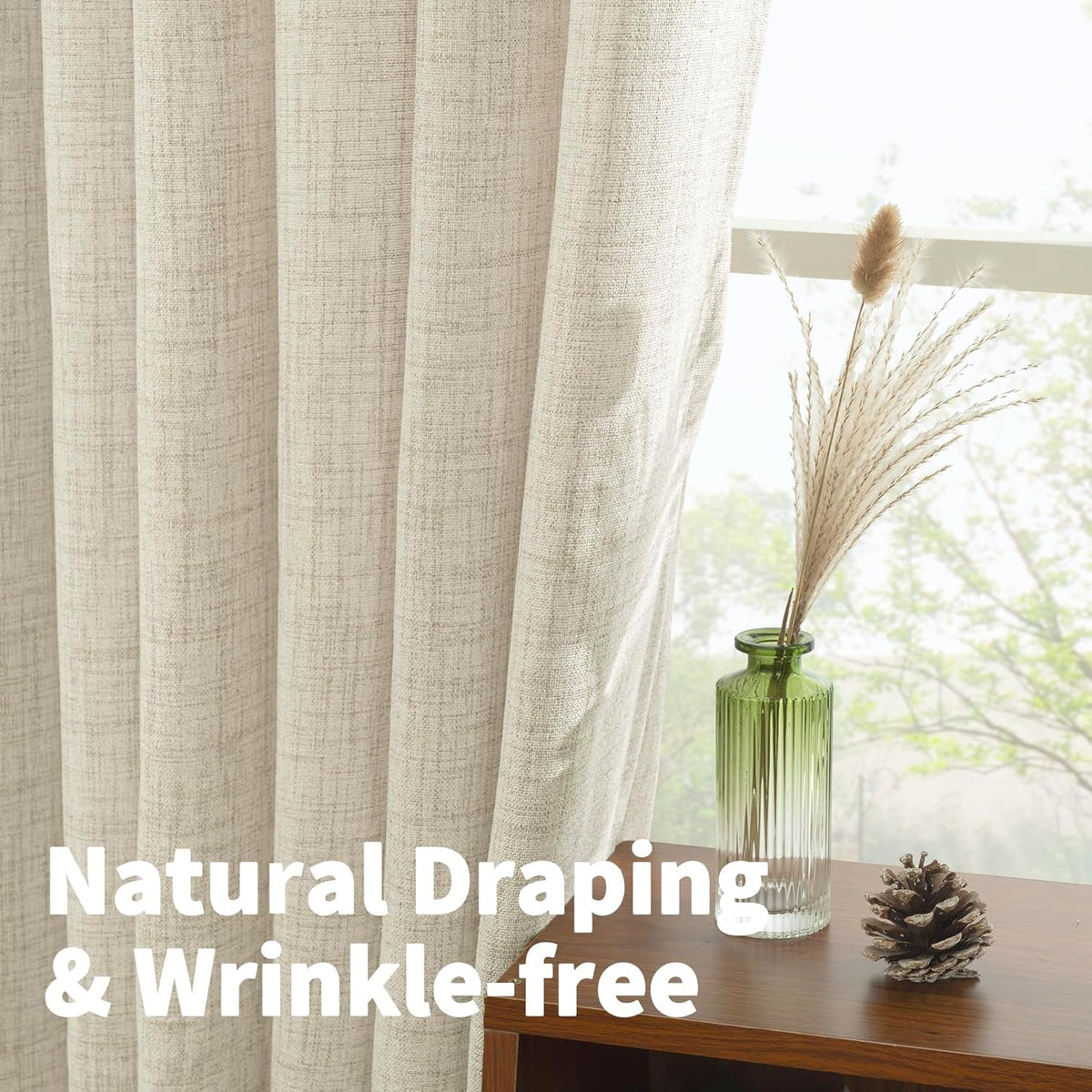YoungsTex Extre Long Linen Curtains 102 Inch Length for Living Room, Semi Sheer Window Drapes with Rod Pocket Back Tab Light Filtering for Farmhouse Bedroom, 2 Panels, 52 X 102 Inch