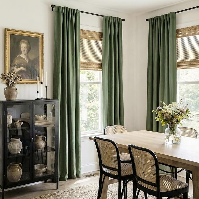 100% Blackout Shield Olive Green Linen Blackout Curtains