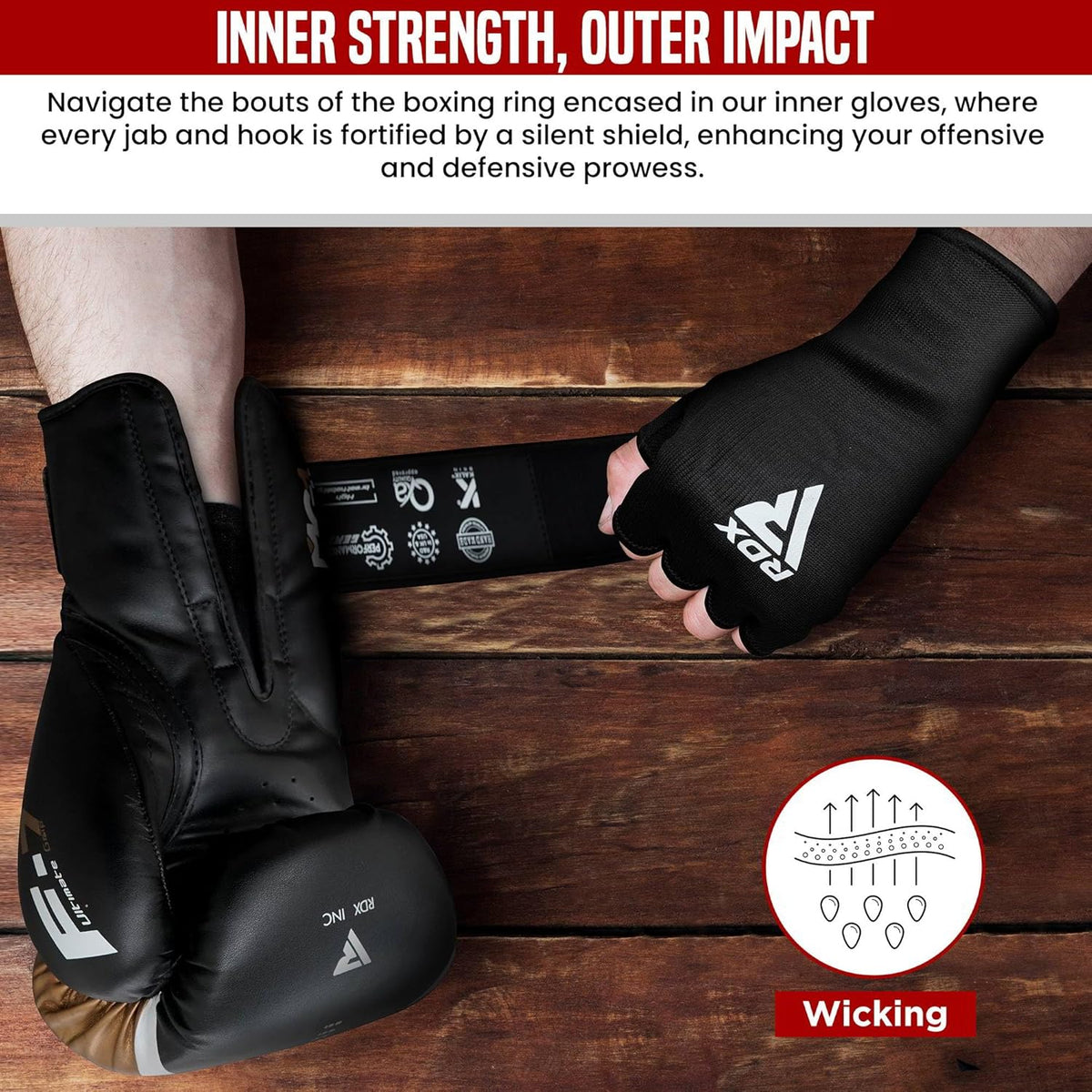 RDX Boxing Hand Wraps - Half Finger Elasticated Inner Gloves for Men & Women | Fist Protection for MMA & Kickboxing