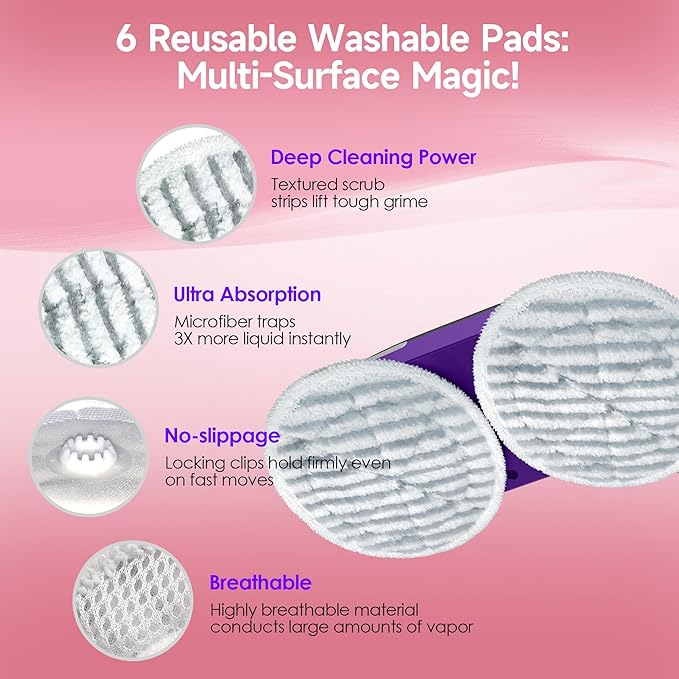 Scrub and Steam Mop with LED Headlights, All-in-One Hard Floor Cleaner Rotating Mop, 6 Cleaning Pads, Swivel Steering, Cable Holder & XL Water Tank