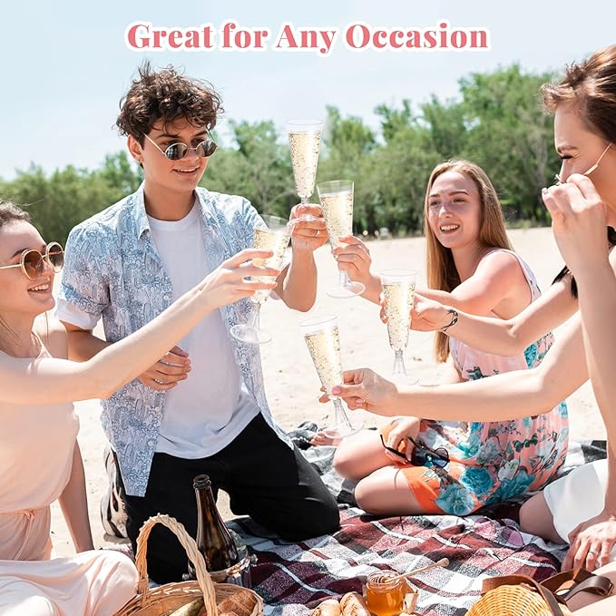 SUREHOME Plastic Champagne Flutes 200 Pack Champagne Glasses Disposable Mimosa Glasses 5 Oz Crystal Clear Plastic Flutes for Party Drinking Cocktail Cups Acrylic Wedding Toasting Glasses Flutes Bulk