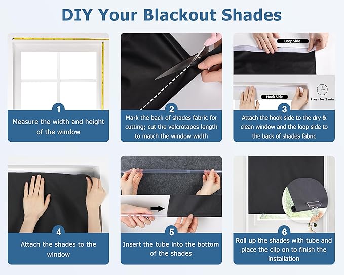 LazBlinds 100% Blackout Roller Shades, No Tools No Drill Cordless Blinds