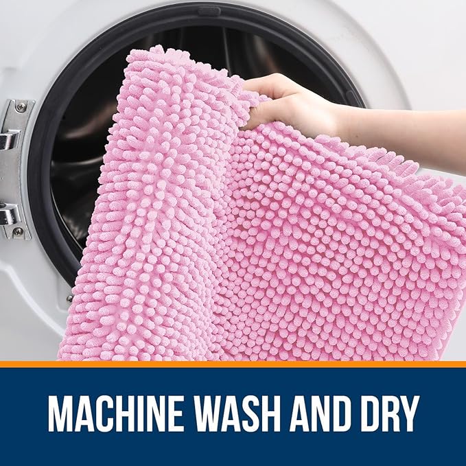 OLANLY Bathroom Rugs 40x32, Extra Soft Absorbent Chenille Bath Rugs, Rubber Backing Quick Dry, Machine Washable Bath Mats for Bathroom Floor, Tub and Shower, Home Decor Accessories, Pink