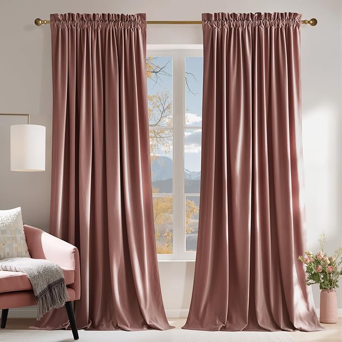 NICETOWN Pink Velvet Curtains 102 inches