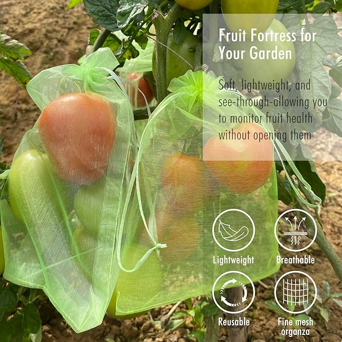 Fruit Protection Bags, Fetanten 80 PCS 8 x 12 Inch Mesh Drawstring Bag for Fruit Trees, Small Green Garden Fruit Plant Netting Cover Bag Protect Tomato Apple Mango Grape from Bird Insect Pest