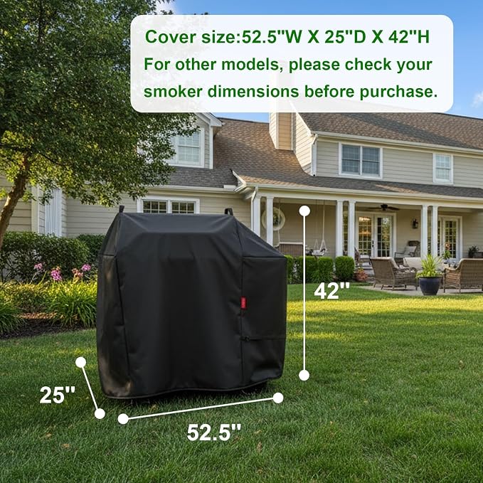 Outdoor Grill Cover Fits Weber Searwood XL 600 Pellet Smoker Grill,Heavy Duty Waterproof 600D BBQ Cover for Outside,UV Resistant with Storage Bag & Windproof Straps 52.5" W X 25" D X 42" H