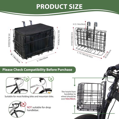 LIQING Folding Bike Basket - Quick Release Design with Removable Liner Bag | Ideal for Pets, Groceries & More