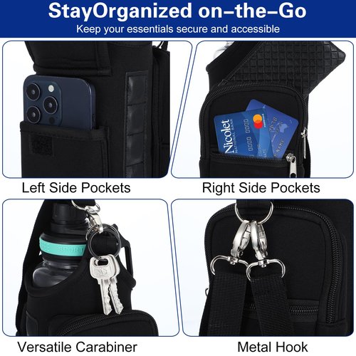 JOUTYFOR Gym Magnetic Bag Water Bottle Holder Gym Bottle Carrier Bag with Phone Pockets & Handle Shoulder Strap Gym Accessories Organizer for Men Women,5 Built-in Magnets Gym Bag Pouch Sleeve