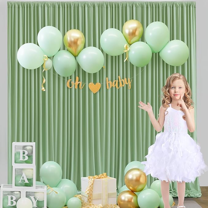 10x10 Sage Green Backdrop Curtain for Parties Wrinkle Free Dark Green Photo Curtains Backdrop Drapes Fabric Decoration for Baby Shower Birthday Party Photography 5ft x 10ft,2 Panels
