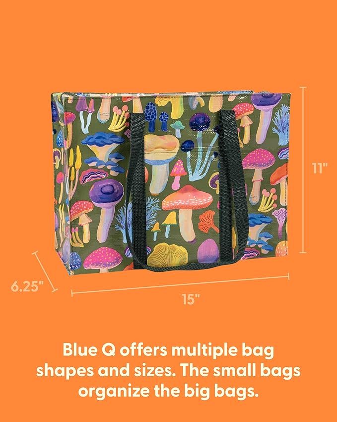 Blue Q Reusable Shoulder Tote Bag – Carry Everywhere Bag with a Hefty Zipper, Durable, Fun Design, 95% Recycled Material