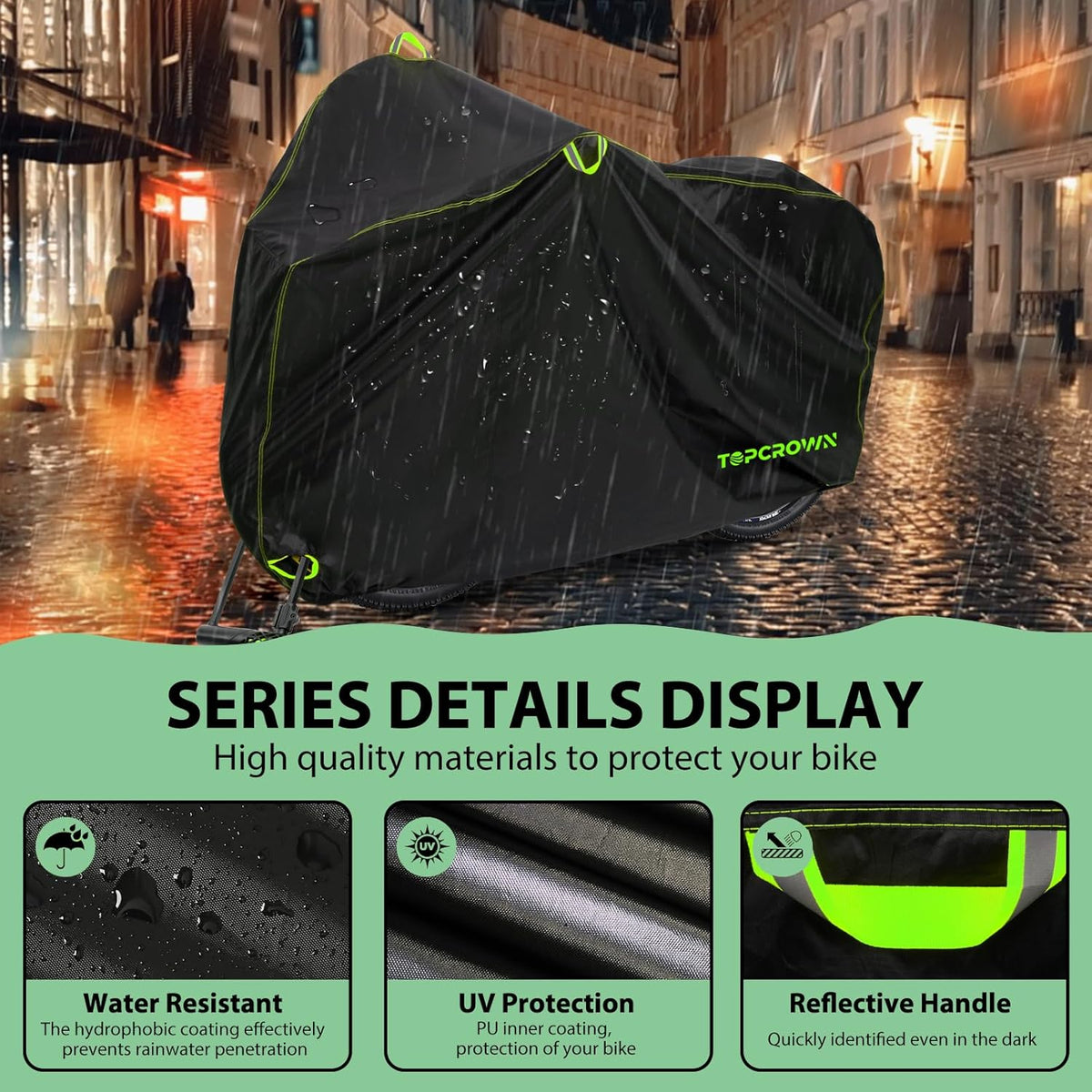 Topcrown Waterproof Bike Cover - Outdoor Storage for 2 Bikes | UV, Rain & Dust Protection, XXL Black & Green