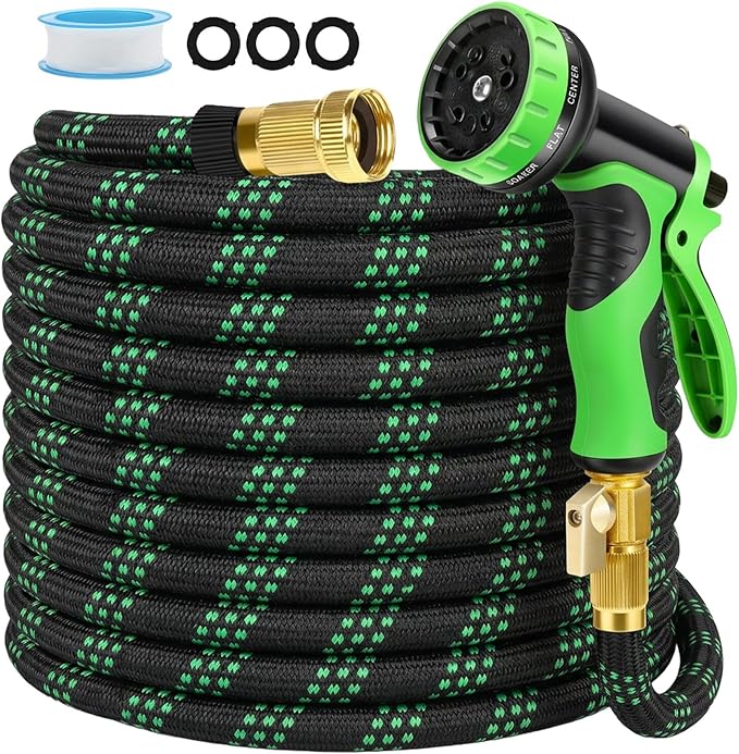 100ft Flexible Garden Hose, Lightweight Water Hose, NON-EXPANDABLE Garden Hose with 10 Function Sprayer Nozzle, Kink-Free Triple-Layer Composite Watering Hose for Yard, Lawn, Outdoor and Car Washing