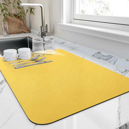 Dish Drying Mat for Kitchen Counter, Heat Resistant Drainer Mats with Non-slip Rubber Backed, Hide Stain Kitchen Super Absorbent Draining Mat, Easy to Clean Dish Rack Pad, Yellow 18"x24"