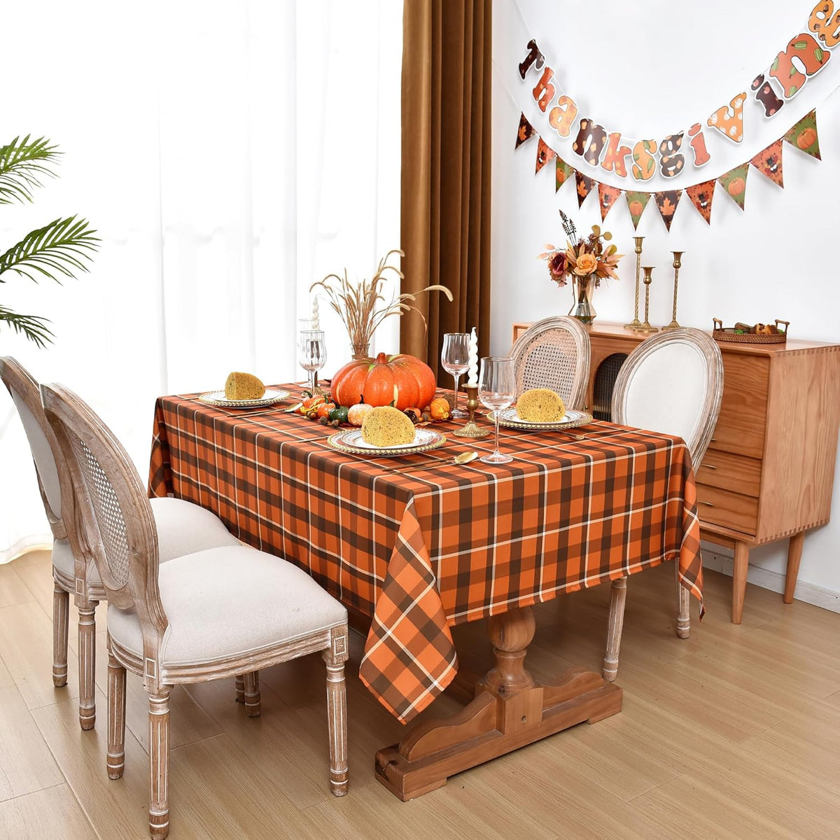 Waterproof Checkered Tablecloth Fabric - Rectangle 58x84 Inch Fall Themed Thanksgiving Day Table Cloth for Indoor/Outdoor Use - Harvest Table Cover for Kitchen, BBQs, Halloween