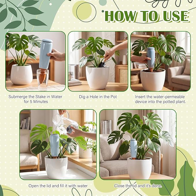 LemonRoad 4 Pack Terracotta Watering Spikes Plant Self Watering Globes Devices Large 17.5 oz Potted Plant Waterer Automatic Planter Inserts for Indoor Outdoor Plants