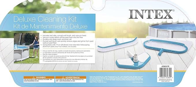 Intex 29057E Deluxe Pool Cleaning Kit for Above Ground Pools: Includes Deep Mesh Skimmer – Curved Wall Brush – Vacuum Head