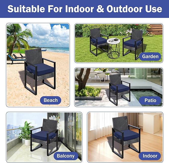 IASEAHK Patio Chair Cushions, 18.5" x 16" x 3" Outdoor Chair Cushions Set of 4, Waterproof Outdoor Cushions for Patio Furniture, Outdoors Seat Cushions Set of 4 with Handle and Ties, Navy Blue