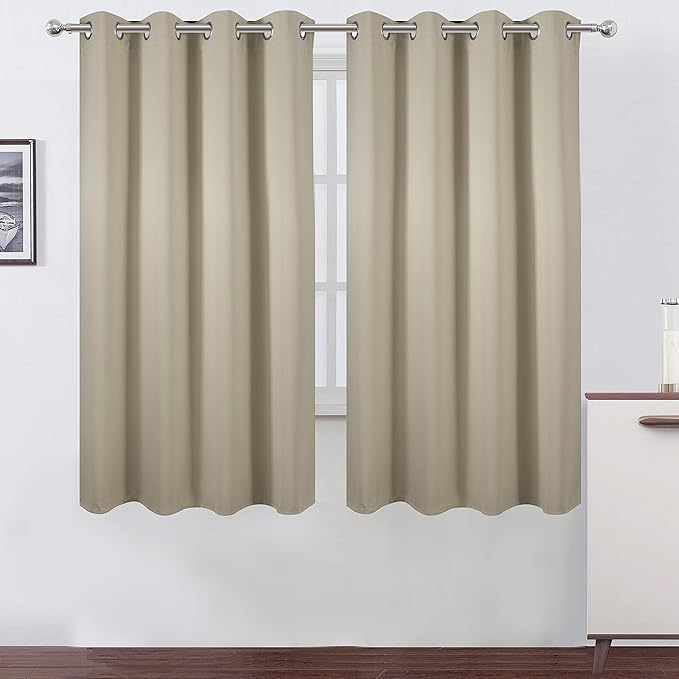 LEMOMO Beige Blackout Curtains 66 x 63 Inch Length/Set of 2 Curtain