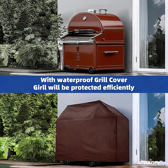 BBQ Gas Grill Cover for Outdoor, Anti-UV, Rip-Proof, 600D Oxford Fade Resistant Material, Barbecue Cover with Hook and Loop Straps & Adjustable Hem Drawstring (Reddish Brown, 60”x24”x44”)