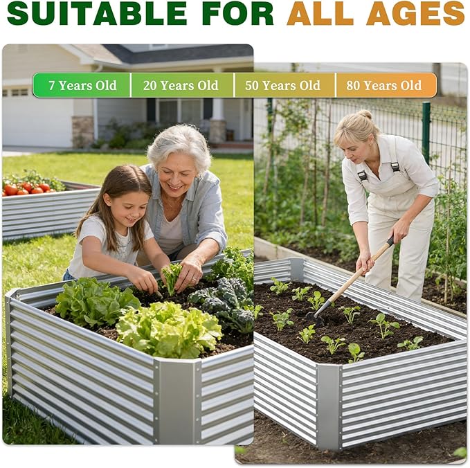 2 Pcs 8 x 4 FT Galvanized Steel Raised Garden Bed, Oversized Metal Planter Box for Outdoor Planting, Rust-Resistant Structure for Long-Term Use