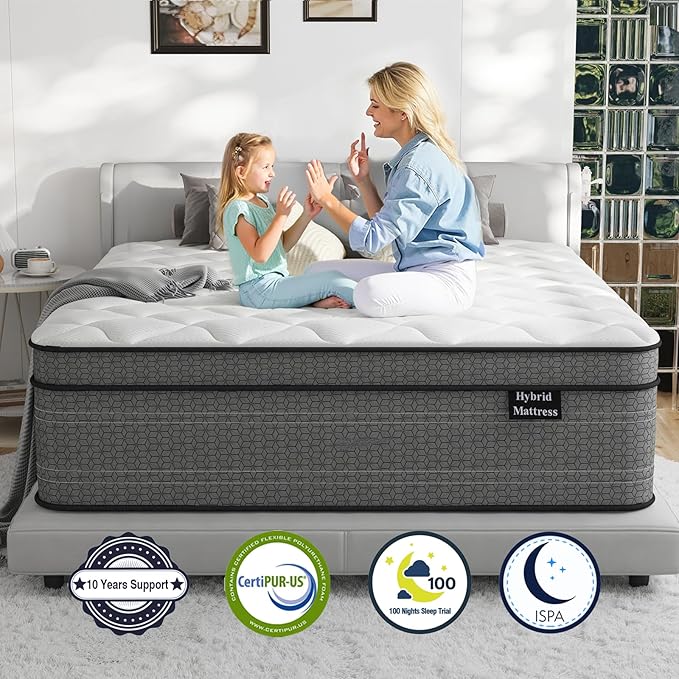 Full Size Mattress, 10 Inch Hybrid Full Bed Mattress in a Box, with Gel Memory Foam and Individual Pocket Springs, Motion Isolation, Zoned Support & Pressure Relief, Medium Firm
