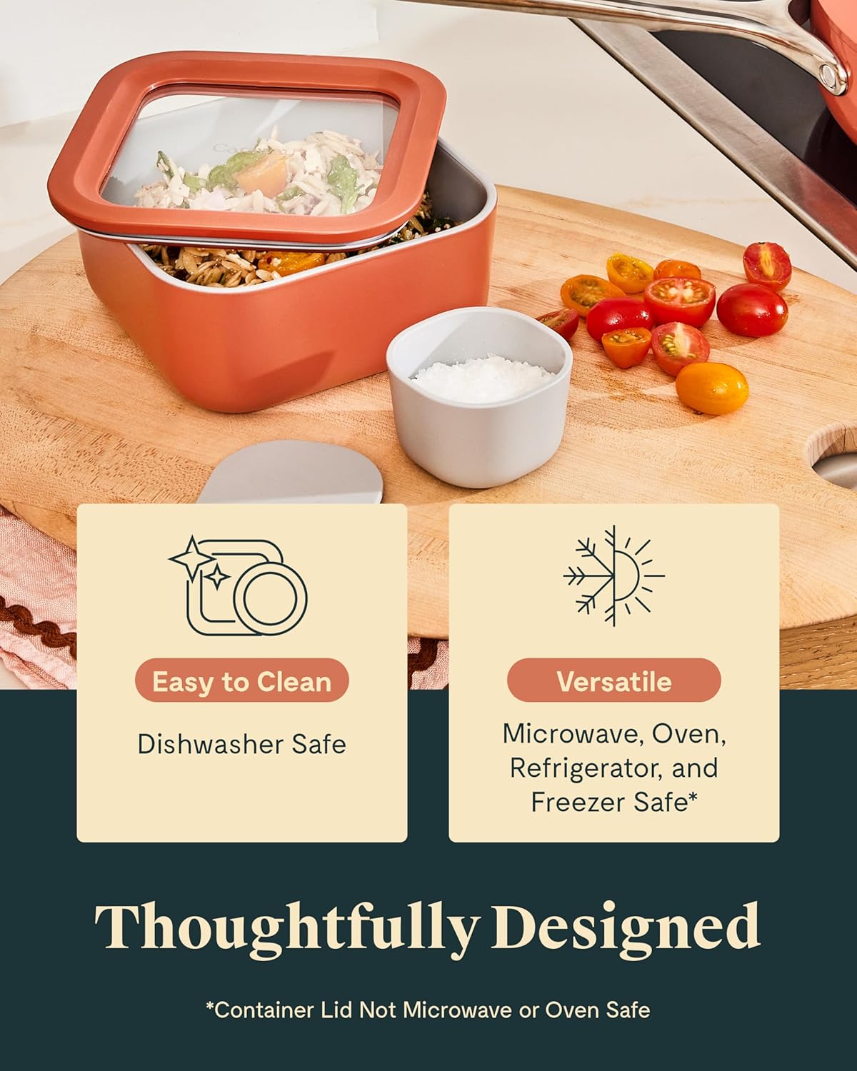 Caraway 2pc Glass Food Storage Set - 4.4 Cup Food Containers (2) - Ceramic Coated - Non Toxic, Non Stick Lunch with Lids - Dishwasher, Oven, & Microwave Safe - Gray