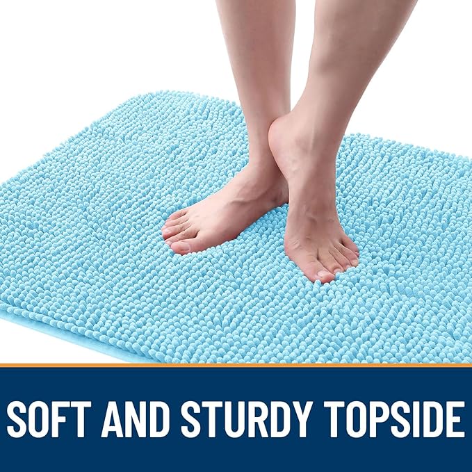 OLANLY Dog Door Mat for Muddy Paws 40x32, Absorbs Moisture and Dirt, Absorbent Non-Slip Washable Doormat, Quick Dry Chenille Mud Mat for Dogs, Entry Indoor Entryway Carpet for Inside Floor, Blue