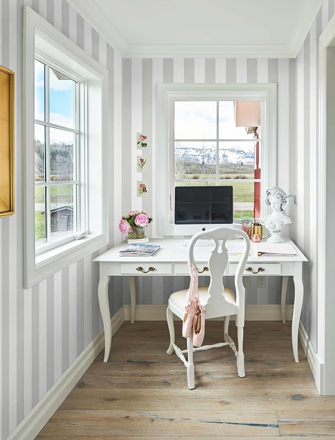 Guvana 17.7"x118" Grey and White Wallpaper Striped Peel and Stick Wallpaper