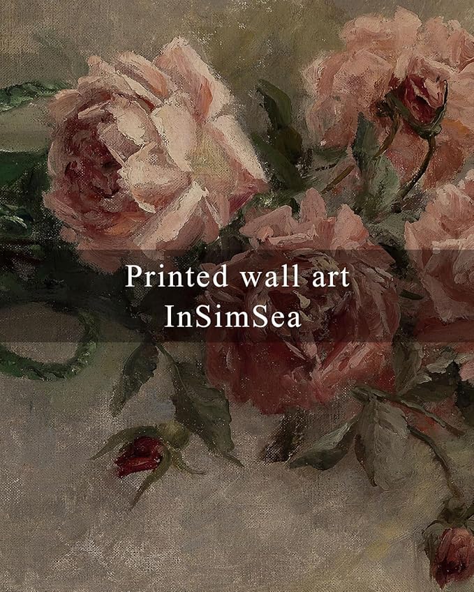InSimSea Framed Wall Art for Living Room Flower Wall Art Home Decor Roses in Vase Vintage Paintings Large Canvas Prints Botanical Prints Mid Century Modern Decor Farmhouse Bedroom Wall Decor 16x24in