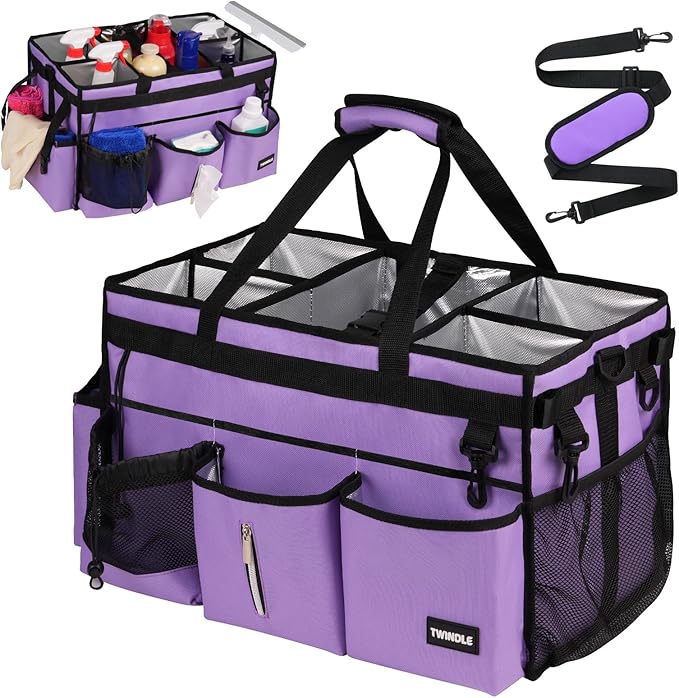 Extra-Large Cleaning Caddy Bag With Detachable Divider,Cleaning Caddy For Cleaning Supplies Cleaning Supply Caddy With Adjustable Shoulder Strap & Waist Belt For Cleaners