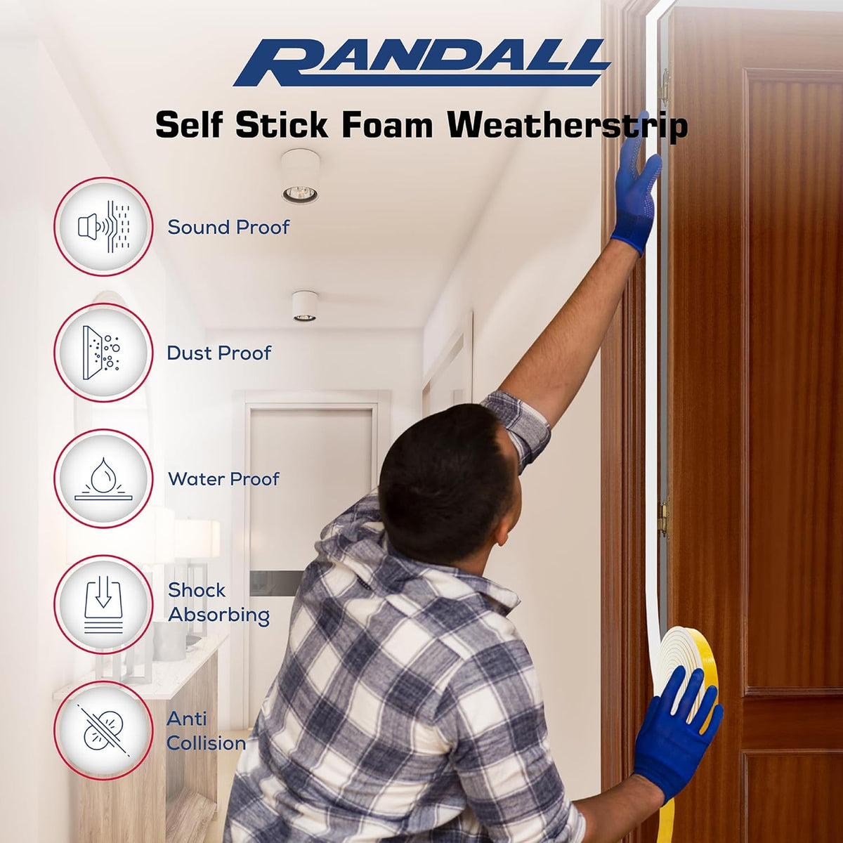 Weather Stripping Foam Tape, 17 Ft Door Seal Strip, EVA Material, High Density 1/4" Thick, No Residue Adhesive, Weatherproof Door Seal Strip for Sliding Door, Windows, White (1/2" Wide)