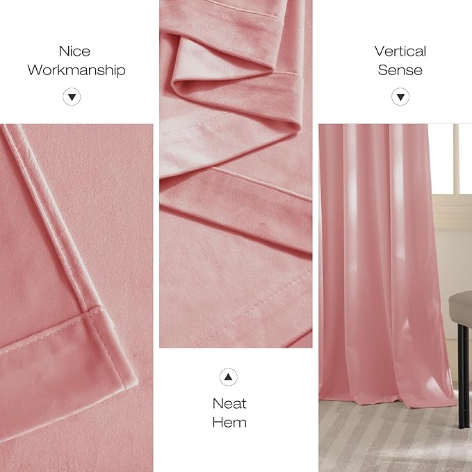 NICETOWN Pink Velvet Curtains 84 inch Long 2 Panels