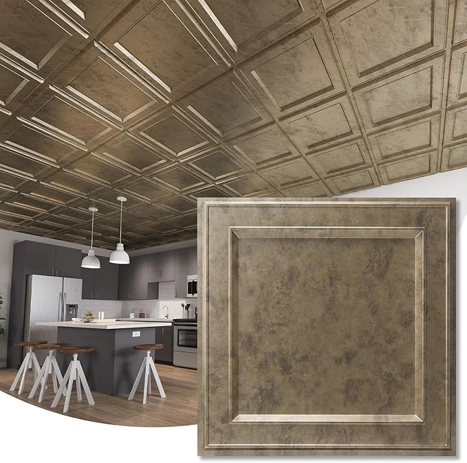 WOWSTAR 12-Pack 24"x24" Drop Ceiling Tiles, Waterproof Glue up Ceiling Panels