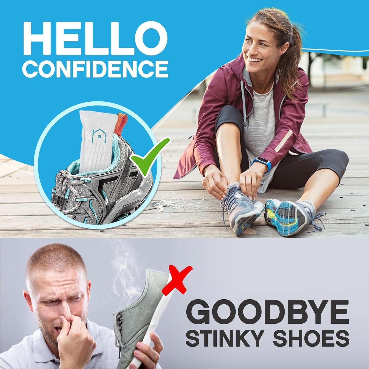 NonScents Shoe Deodorizer 4-Pack (8 Count) - Odor Eliminator, Air Freshener, Smell Absorber, Scent Remover for Shoes, Gym Bags, Soccer Cleats, Closets, Pet Area, Reusable - Shoe Deodorant
